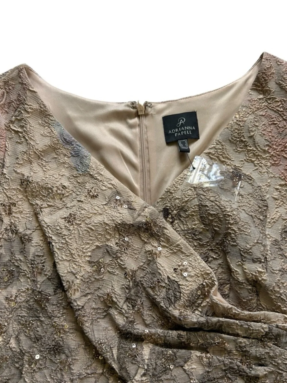 Adrianna Papell Sequins Matelassé Floral Jacquard Faux Wrap Dress Size 10 NWOT